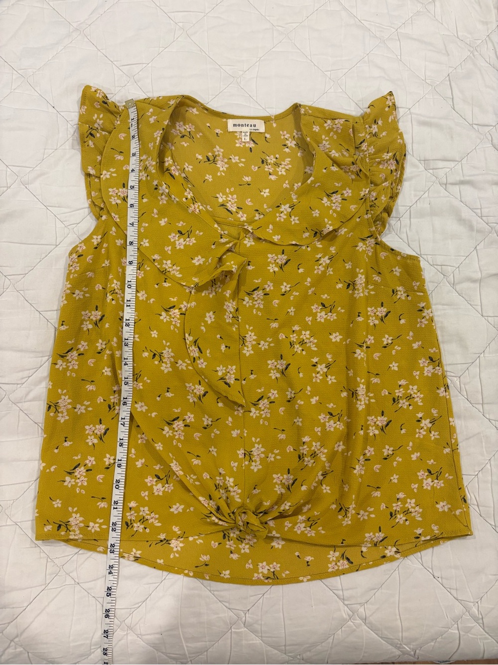 Monteau Yellow Floral Ruffle Blouse – Size L - Picture 6 of 7